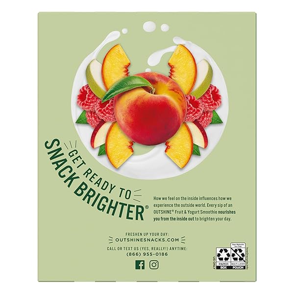 OUTSHINE FRUIT & YOGURT SMOOTHIE PEACH RASPBERRY, SMOOTHIE POUCH, ON THE GO SNACK, 4PK 3.5 OZ