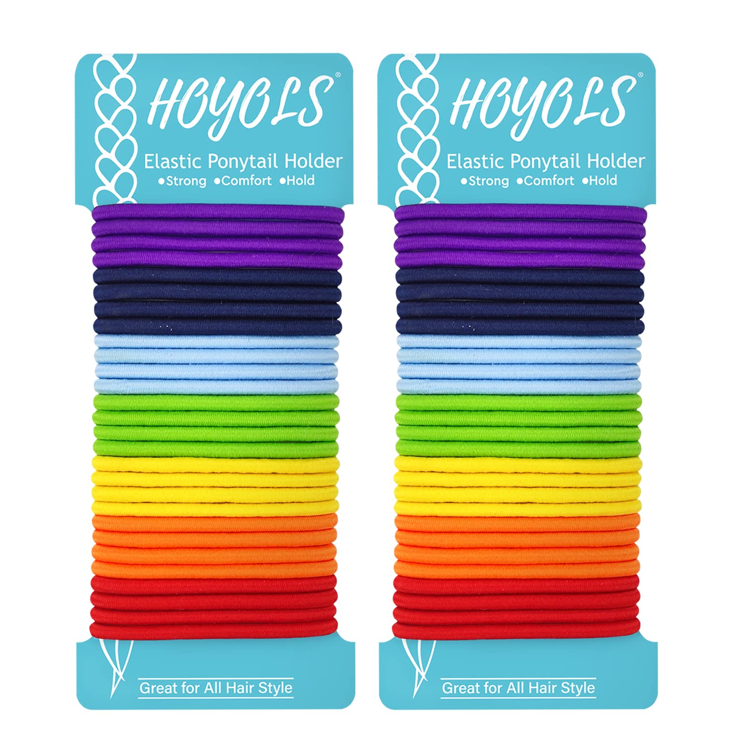 HOYOLS No Metal Hair Elastics Bands, Chakra Color Ponytail Holder No Snag Ties for Girls Women Thick Hair Accessories 4mm - 7 Hues 56 Count