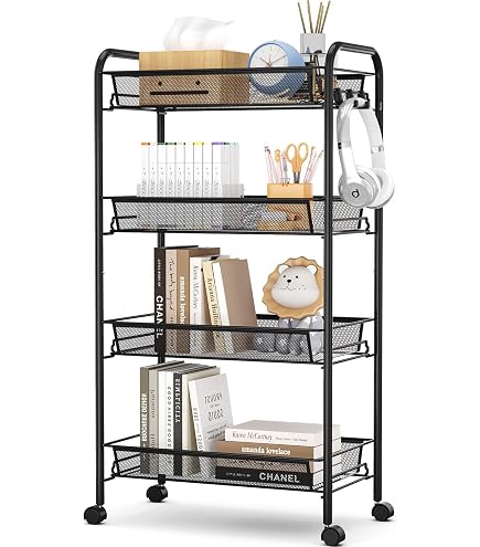 Melody House Pink 2-Tier Rolling Cart - Metal Mesh Storage Organizer With Wheels & Handle For Kitchen, Office, Living Room - View #9