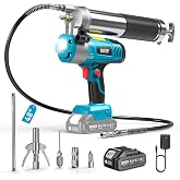Seesii Electric Grease Gun with 5.8 oz/min High Flow Rate &amp; Lock-On Trigger | Cordless Grease Gun with 48" Long Hose, Standard &amp; Quick Release Couplers, Needle Dispenser for Tractor &amp; Heavy Equipment