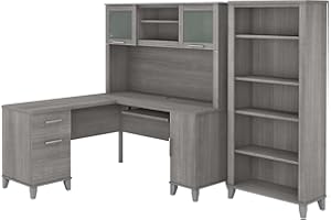 BUSH BUSINESS FURNITURE Bush Furniture Somerset 60W L Shaped Desk with Hutch and 5 Shelf Bookcase