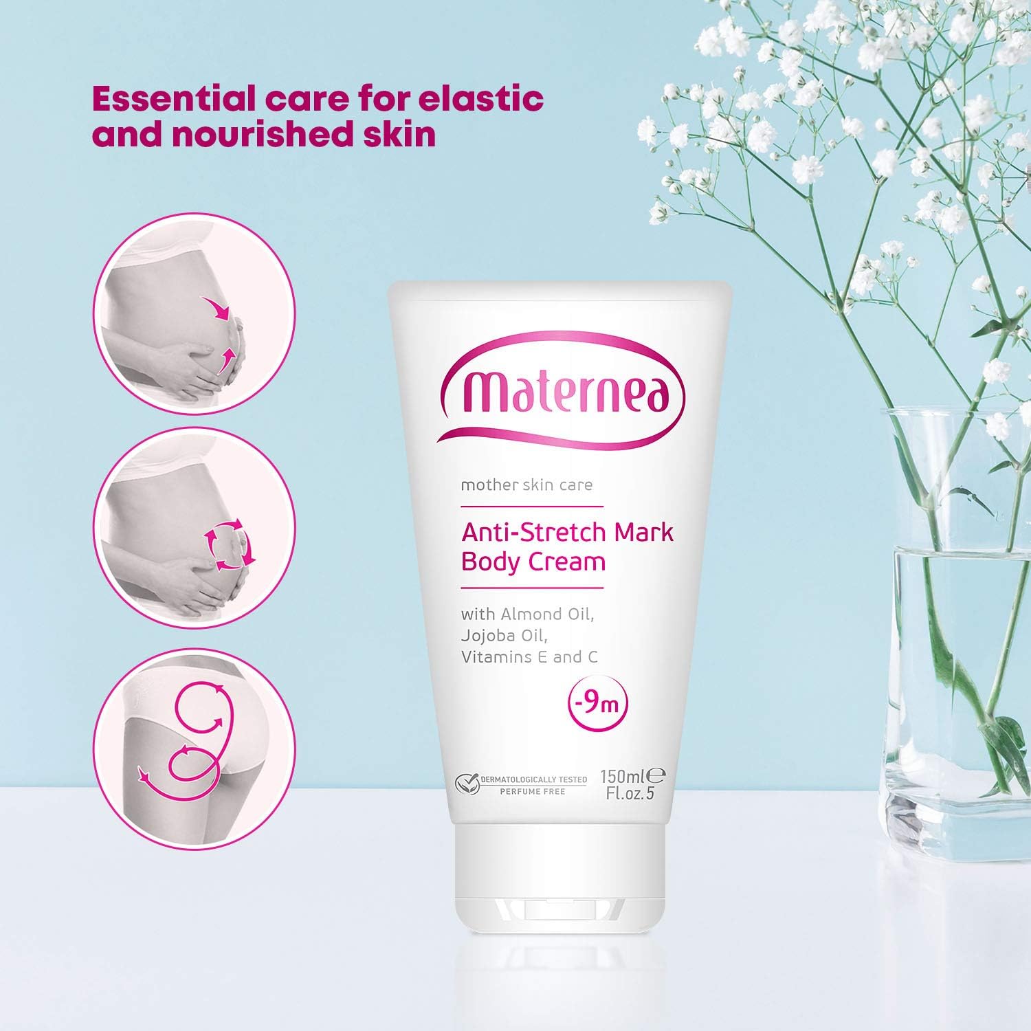 Stretch Mark Cream, Hydrating Cream Pregnancy Care with Almond, Sunflower, & Jojoba Oils, Skin-Safe & Perfume-Free - Image 3