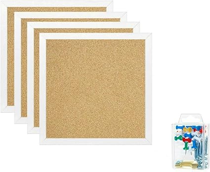 Amazon 掲示板 ミニウォールモジュラーエレガントボード 4パック コルク掲示板 コルクボード 12インチ 12インチ 正方形壁タイル モダンブラックフレームボード 学校 家庭 オフィス用 掲示板 コルクボード 文房具 オフィス用品