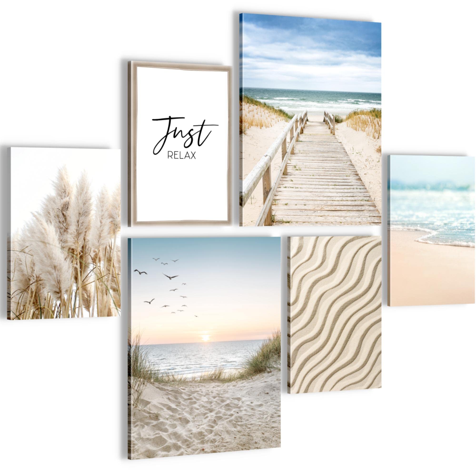 Set of Wall Pictures Sea - STYLISH, NO FRAME REQUIRED - Modern Collage Paradise Beach - Living Room Bedroom - N004863a