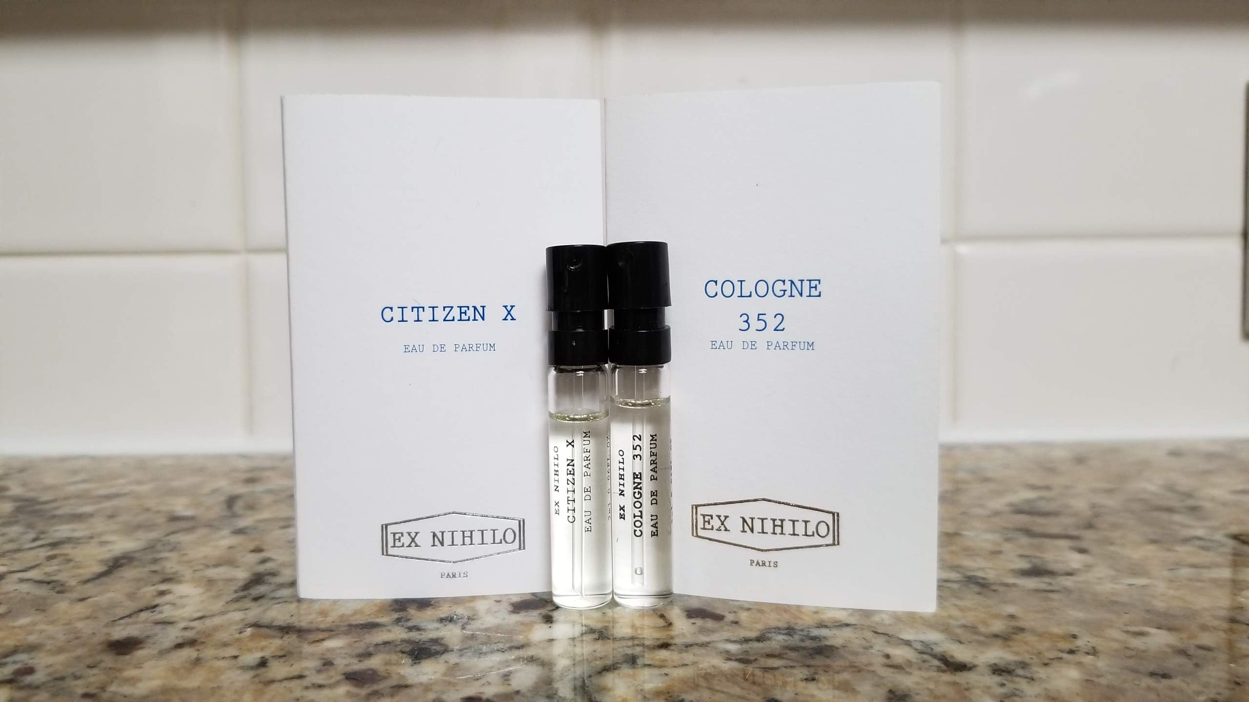 Ex Nihilo Cologne 352 & Citizen X eau de parfum, sample size, 0.06 oz/2 ml each vial