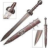 Sword fort Carbon Steel Gladius Roman Legion Sword Real Metal,About 31.5"，Classic Medieval Knight Arming Sword -Red/Brown
