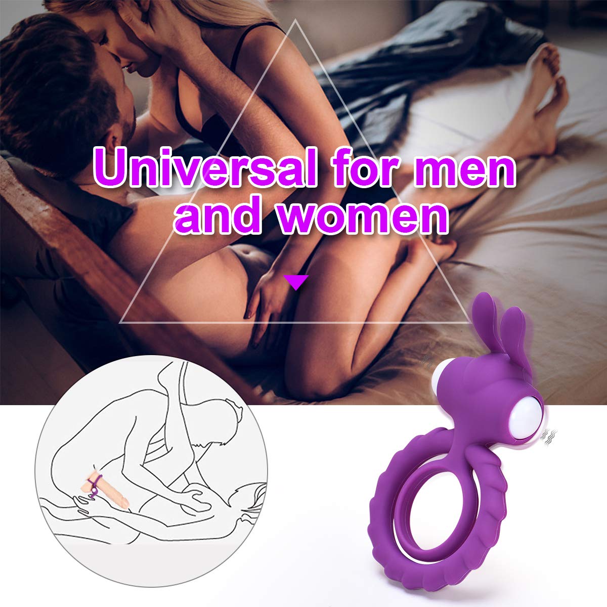 Electric Penis Ring, Yuechao Electric Male Ring with Mini Bullet for Couples Play Men\'s Vibrating Cock Ring Waterproof for Longer Harder Erection (Purple Rabbit)