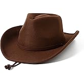 Lanzom Kids Girls Boys Retro Felt Wide Brim Western Cowboy Cowgirl Hat Dress Up Hat with Wind Lanyard