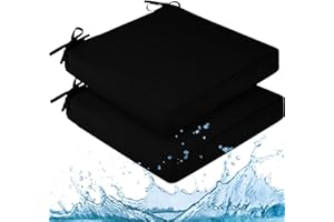 downluxe Waterproof Outdoor Chair Cushions for Patio Furniture, 22" x 22" x 3" Patio Chair Cushion with Adjustable Ties & Portable Handle, Square Outdoor Cushion with Removable Cover, Black, 2 Pack