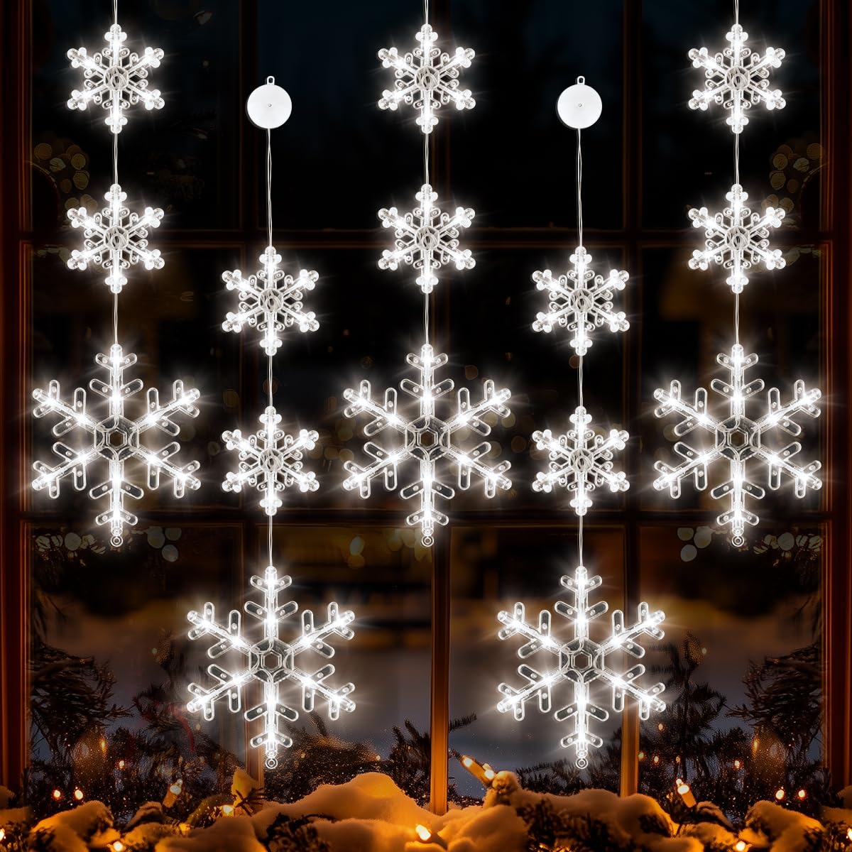 Photo 1 of 5Pcs Christmas Window Lights, Battery Powered Twinkle Lights Christmas Decorations Indoor Outdoor for Wall Door Porch Balcony Glass Decor with Suction Cup & Timer