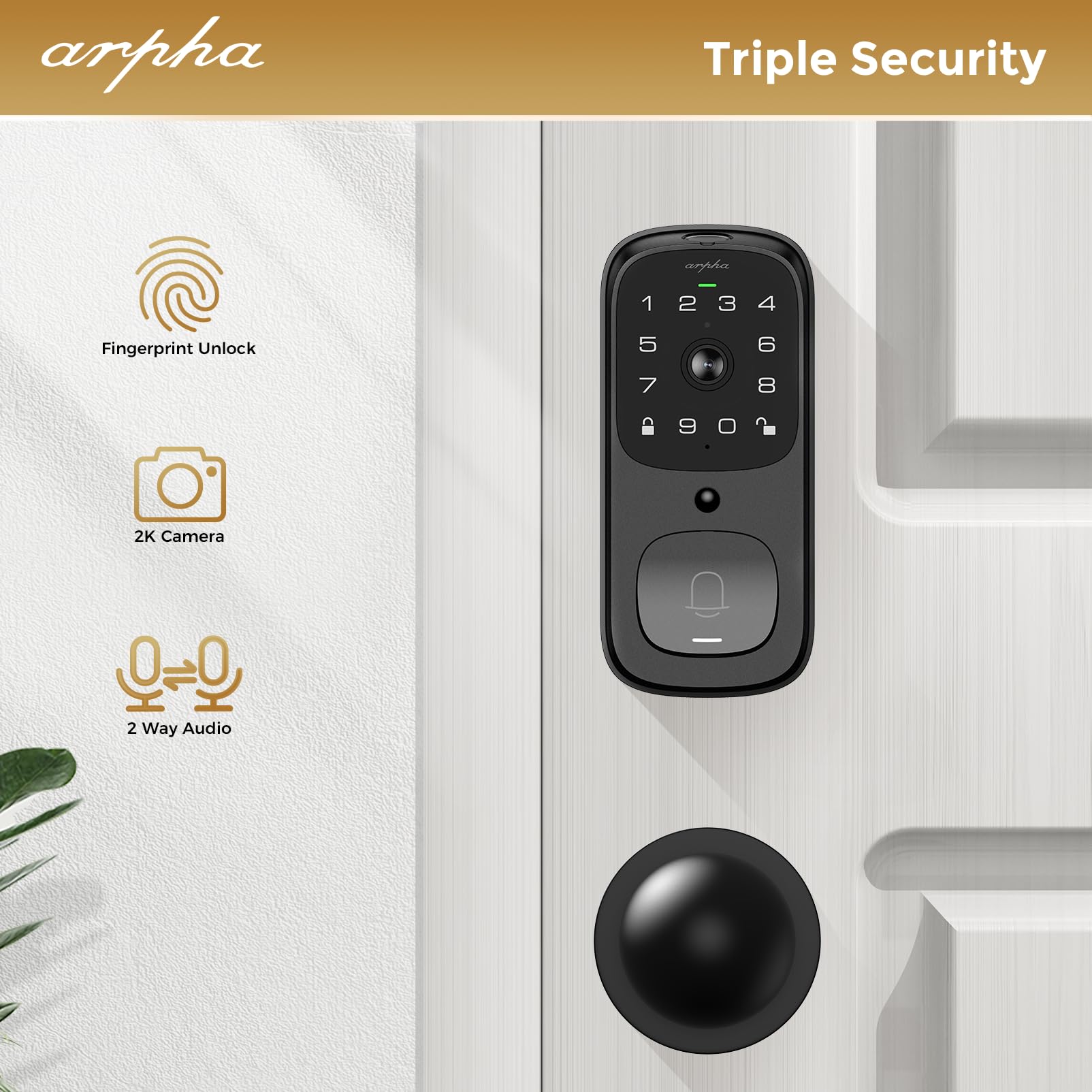 WiFi Smart Door Lock, 5-in-1 Fingerprint Keyless Entry Door Lock, Two-Way Audio, Dual Motion Sensors, App Remote Control, Keypad Code, IP65 Waterproof