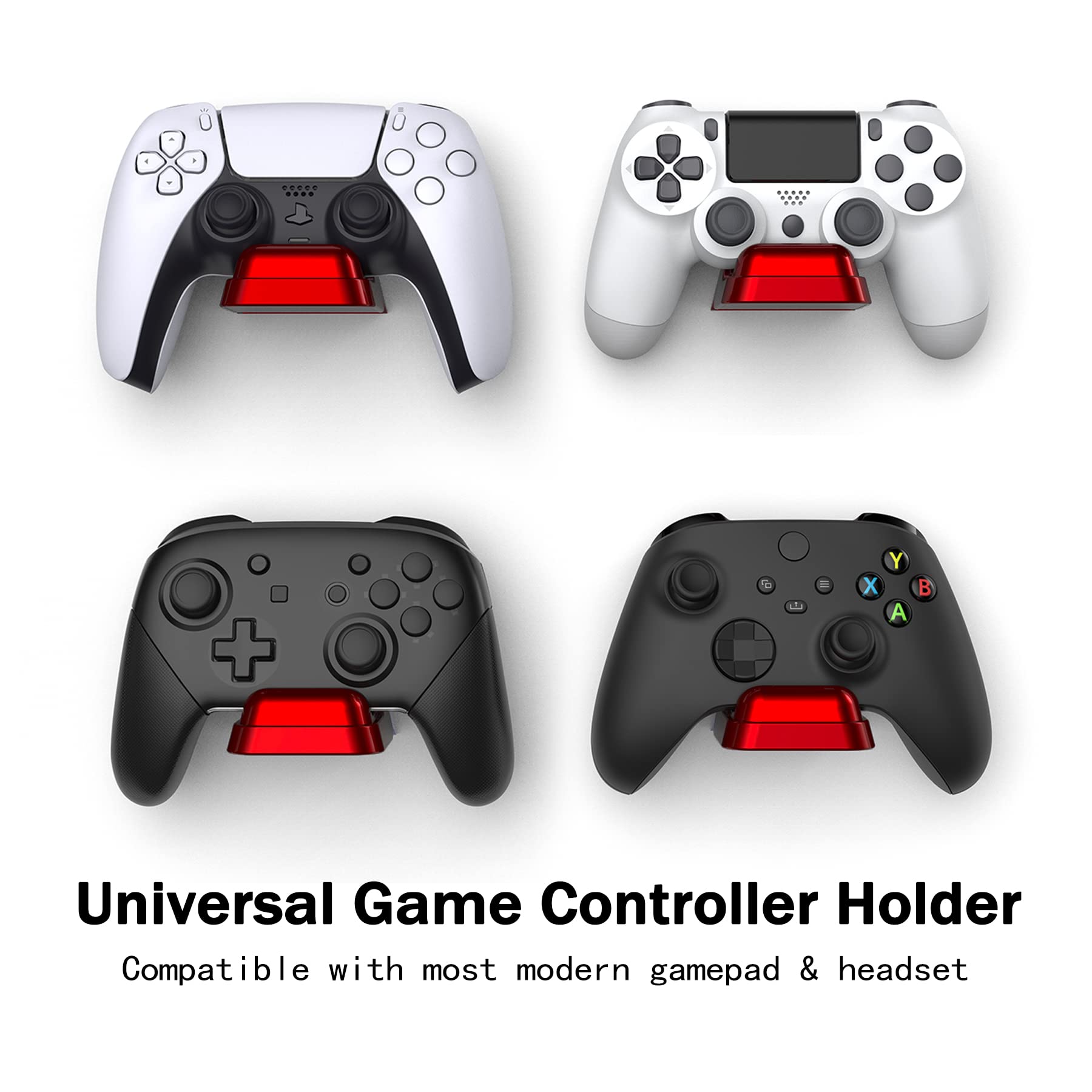 PlayVital Universal Game Controller Wall Mount for ps5 & Headset, Wall Stand for Xbox Series Controller, Wall Holder for Nintendo Switch Pro, Dedicated Console Hanger Mode for ps5 - Scarlet Red