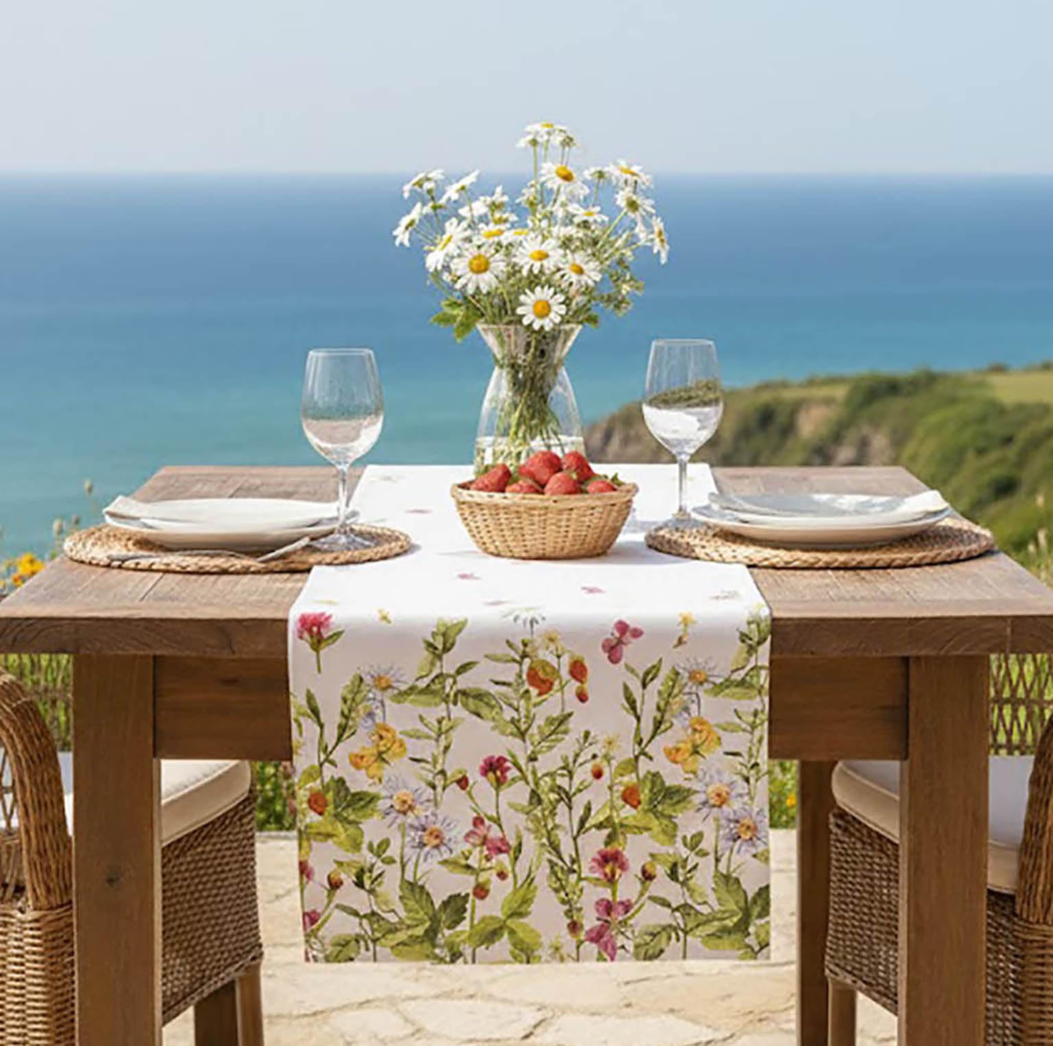 Kamaca Series Meadow Flowers and Butterflies High-Quality Print Motif with Flowers An Eyecatcher in Spring Summer (Table Runner 40 x 90 cm)
