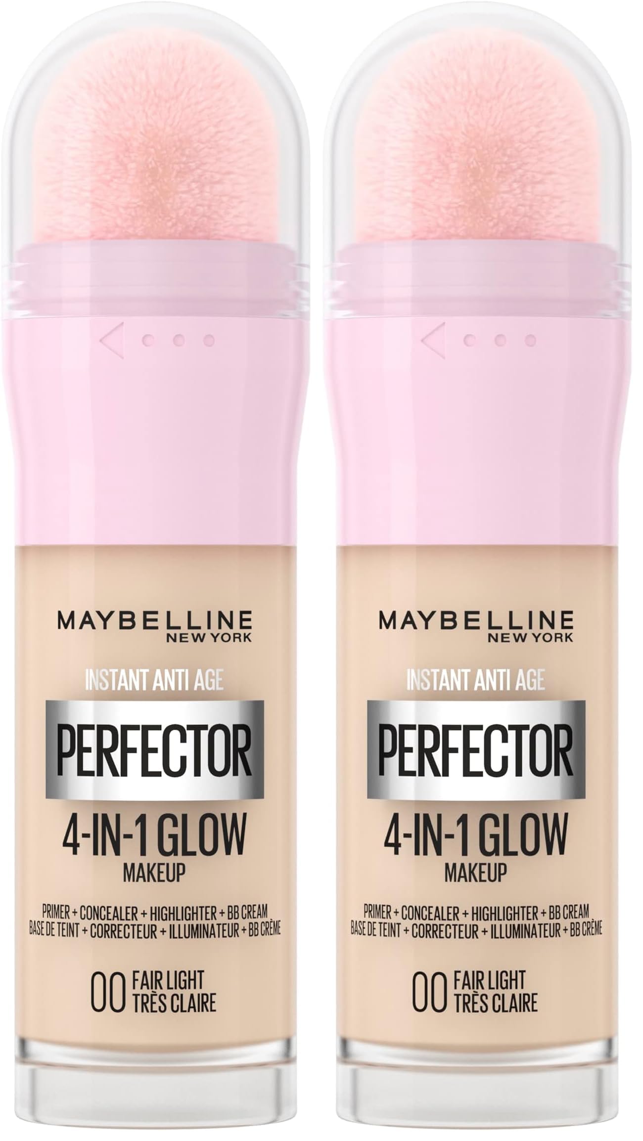 Maybelline New York Instant Anti Age Rewind Perfector, 4-In-1 Glow Primer, Concealer, Highlighter, Self-Adjusting Shades, Evens Skin Tone with a Glow Finish, Shade: 00 Fair Light (Pack of 2)