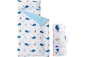 Bunnikins & Clover Toddler Nap Mat with Removable Pillow, Nap Mats for Preschool, Easy Clean Toddler Nap Pad for Kindergarten, Kids Sleeping Bag for Travel Camping