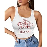 Flafens Crop Tops for Women Summer Tank Tops - Cute Ribbed U Neck Graphic Sleeveless T Shirts Yoga Gym Short Tanktops