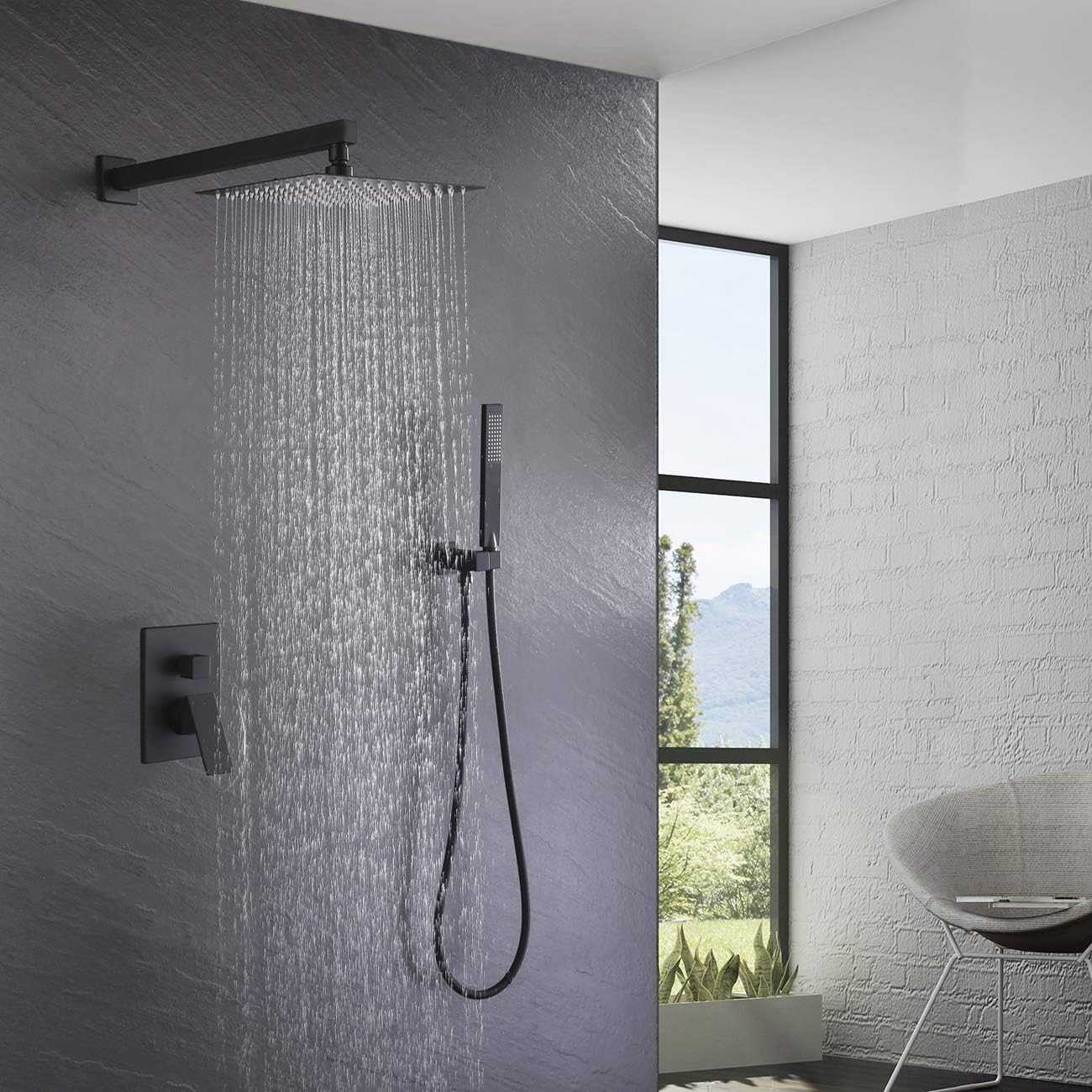 KES Pressure Balancing Rain Shower System Rough-in Valve Trim Kit Shower Faucet Set Complete Square Matte Black, XB6230-BK - - 