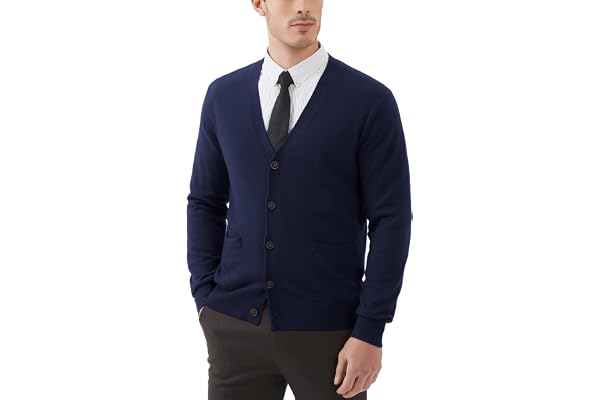 KALLSPIN Men's Wool Blend Cardigan Sweater V Neck Button Down Knitwear | Solid Regular Fit Soft Wool Blend Knitwear with Ribb