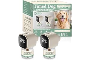 SHANDR Dog Calming Pheromones Diffuser 4 in 1 Appeasing Relaxing Diffuser with Timing Function Pet Kit (2 Plug in +2 Refill 48ml) for Anxiety Relief Reduce Aggression Barking Fighting Stress (Tasteless)