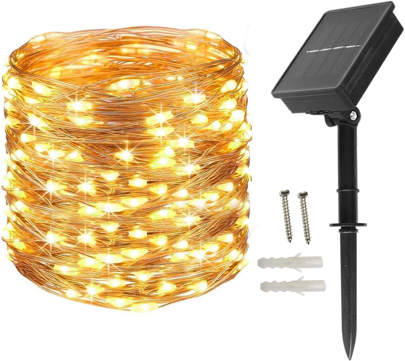 BXROIU Solar Fairy Lights Copper Wire 200 LEDs String Lights Starry Fairy Lights, 8Modes 66ft/20m Waterproof Outdoor Lights for Patio, Garden, Party (Warm White)