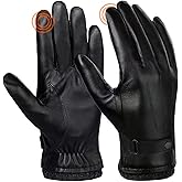 SANKUU Black Leather Gloves for Men, Winter Warm Touchscree Cycling Gloves Outdoor Riding Warm Linner Waterproof Gloves