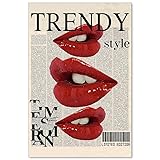 jkahh Trendy Y2k Newspaper Wall Art Vintage Red