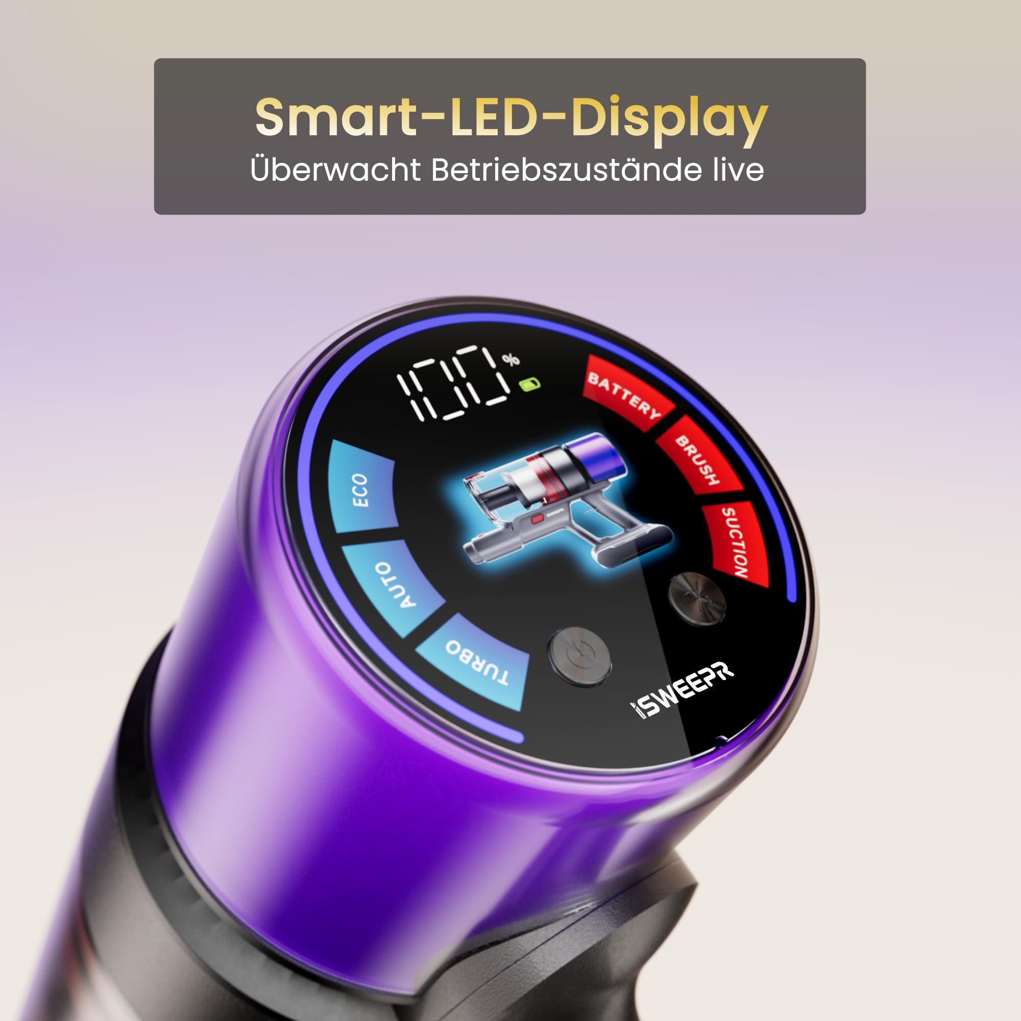 ISWEEPR X7 Akku Staubsauger 55Kpa/600W/80Min, Staubsauger Kabellos mit LED Display, Akkustaubsauger Selbstladender, Anti-Tangle-Bürste, Automatikmodus für Teppich Tierhaare Hartböden 4