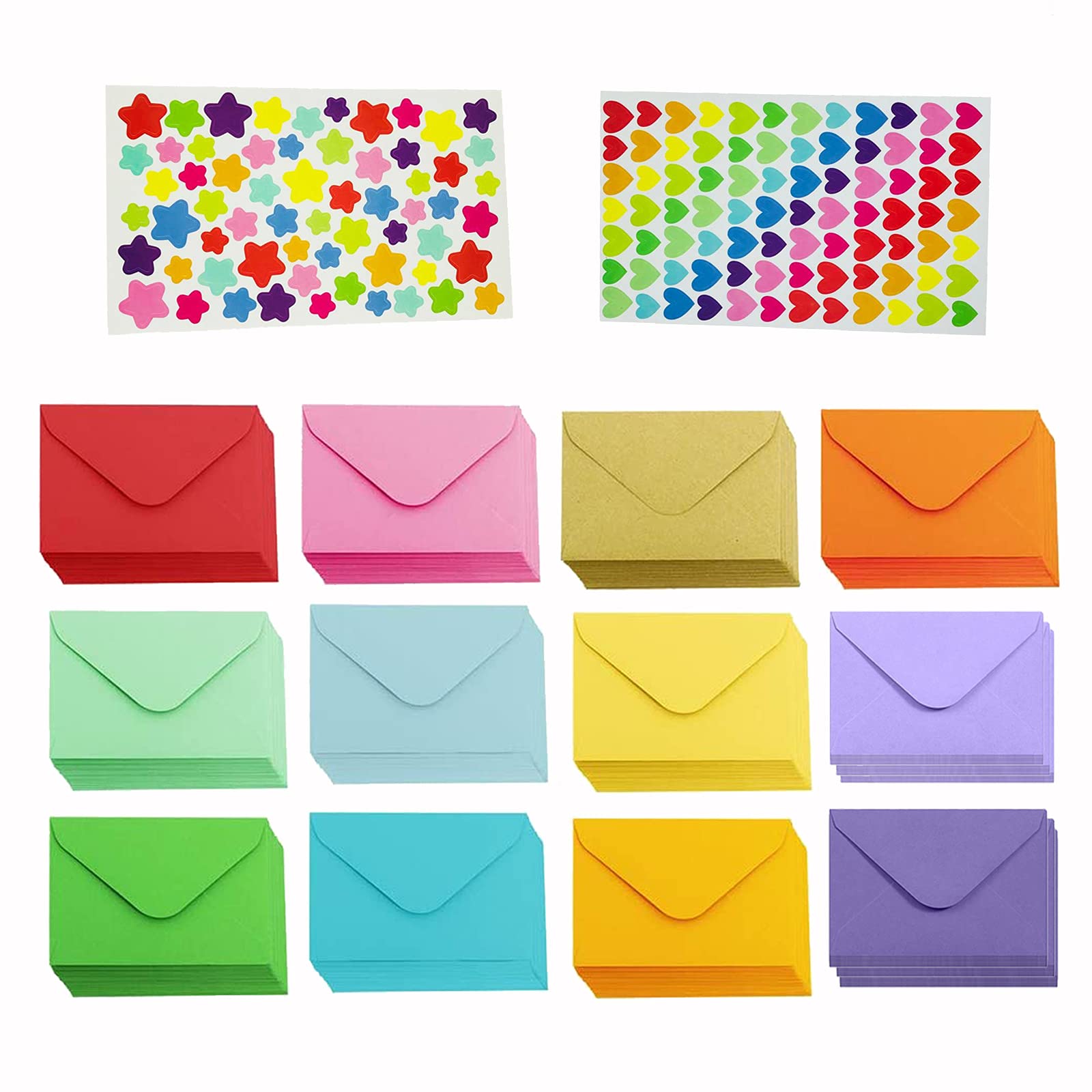 Assorted Color Mini Envelopes with 2 Sheets of DIY Stickers, 60 Pcs Small Lovely Gift Envelopes for Gift Cards Home Garden Office Christmas Thanksgiving Wedding or Birthday Party