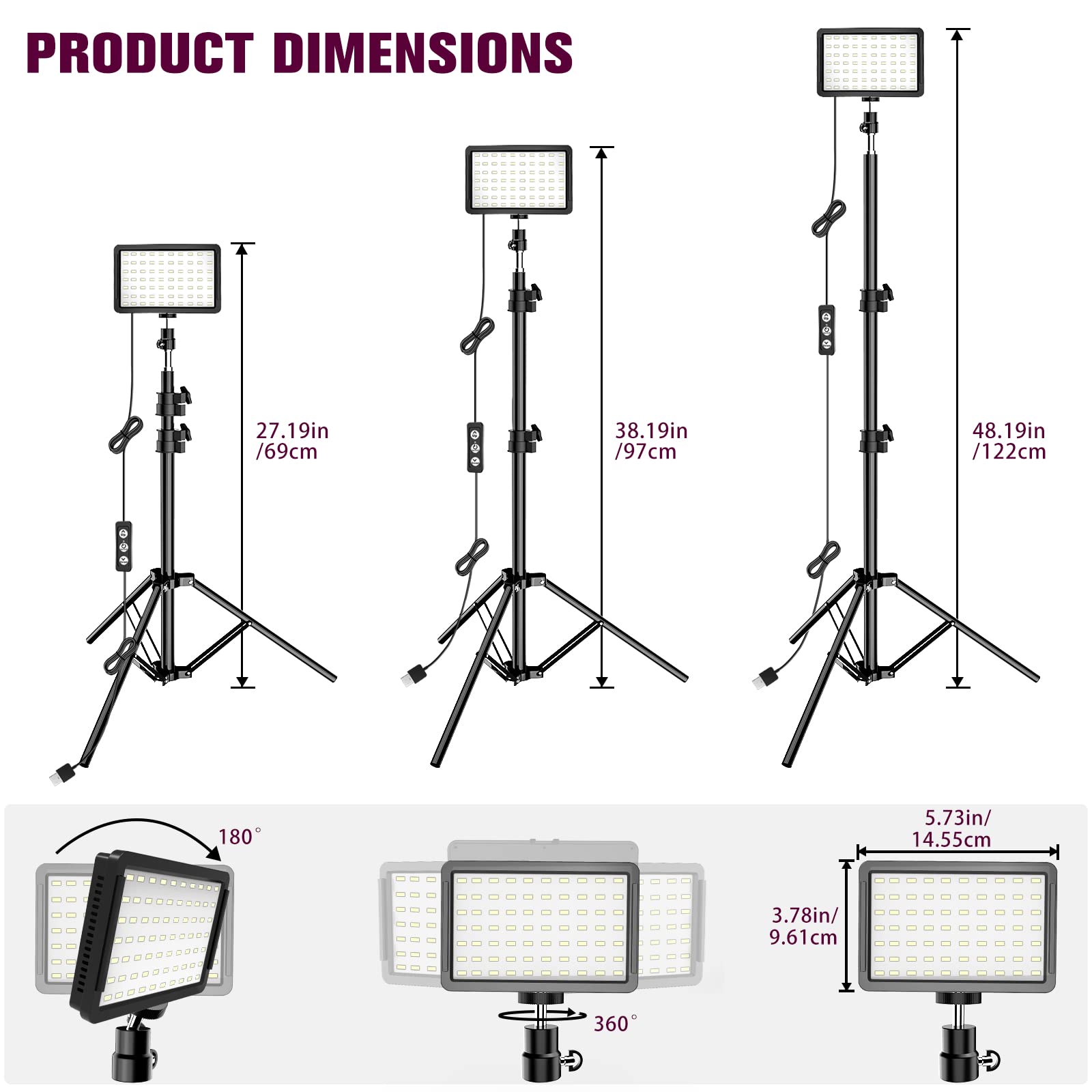 Photography Lighting Kit Dimmable 5600K USB Led Video Studio Streaming Lights with Adjustable Tripod Stand and Color Filters for Table Top/Photo Video Shooting