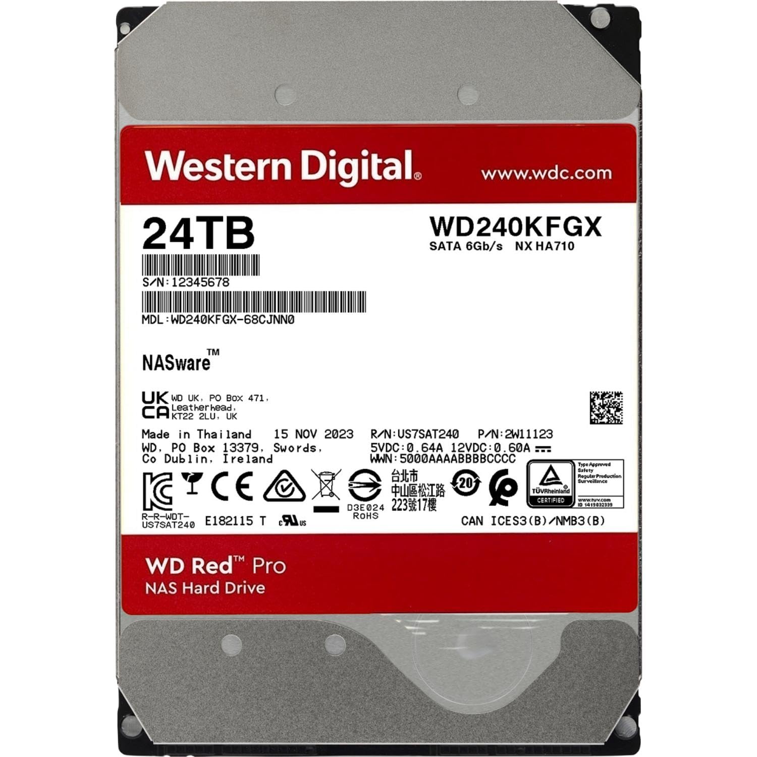 Western Digital 24TB WD Red Pro NAS Internal Hard Drive HDD - 7200 RPM, SATA 6 Gb/s, CMR, 512 MB Cache, 3.5