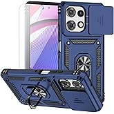for Motorola Moto G Power 2026 / Moto G Power 2025 Case, with Slide Camera Cover HD Screen Protector Ring Holder Kickstand Military Grade Protection 15ft Drop Tested Protective Phone Case (Navy Blue)