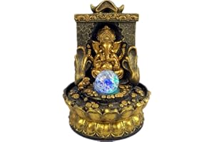 SURPRIZON Ganesha Statues Indoor Water Fountain, Elephant Buddah Statute Tabletop Fountain with Rolling Ball, Zen Fountain for Home Office Bedroom Desk Decoration (Style 2)
