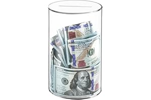 THINGRIFIC Clear Piggy Bank for Adults/Kids, Acrylic Unopenable Money Box for Cash Coin Saving, Must Break to Open, Money Saving Jar for Adults Boys Girls, Size 6" H x 4" Diameter