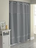 HooklessIt's A Snap! Escape Shower Curtain, 3-in-1 Shower Curtain Includes Fabric Shower Curtain with Sheer Top Window, Flex-On Rings & Fabric Liner, 71" x 74", Graphite