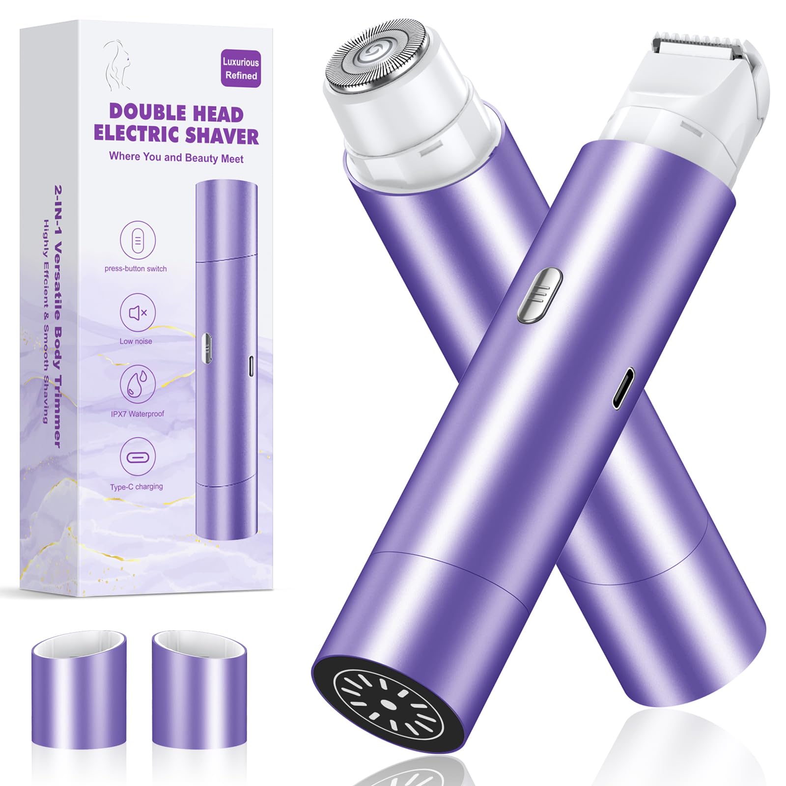 Photo 1 of NIPOO Bikini Trimmer for Women, Dual Head Face Shaver Body Hair Trimmmer, IPX7 Waterproof Womens Electric Razor for Legs, Deep Purple