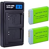 2-Pack NB-13L Battery with USB-C Dual Charger Compatible with Canon PowerShot G7 X Mark II, G7 X, G1 X Mark III, G5 X, G5X Mark II, G9 X, G9 X Mark II, SX620 HS, SX720 HS, SX730 HS, SX740 HS 2050mAh
