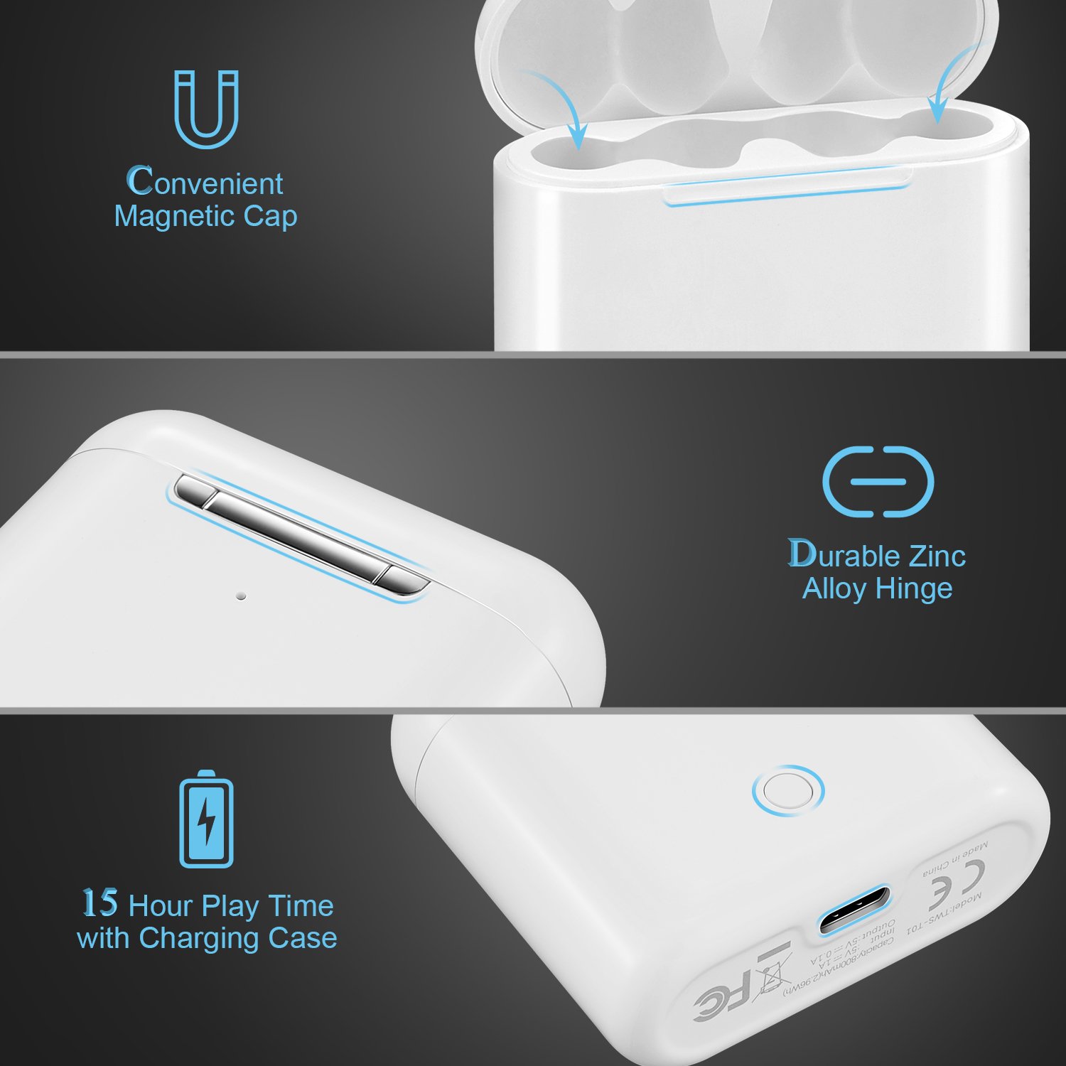 True Wireless Earbuds ICEtek Bluetooth In-Ear Headphones with Built-In Mic & Charging Case for iPhone iPad Android Phones Devices, White Stylish Sweat Proof for Sports (True Wireless Earbuds)