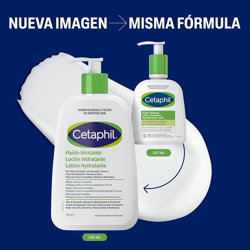 Loción Hidratante para Piel Sensible, Normal a Seca,Hidrata durante 48H, Fórmula ligera con Niacinamida, Pantenol y Glicerina, No Comodogénico, para Rostro y Cuerpo, 237ml