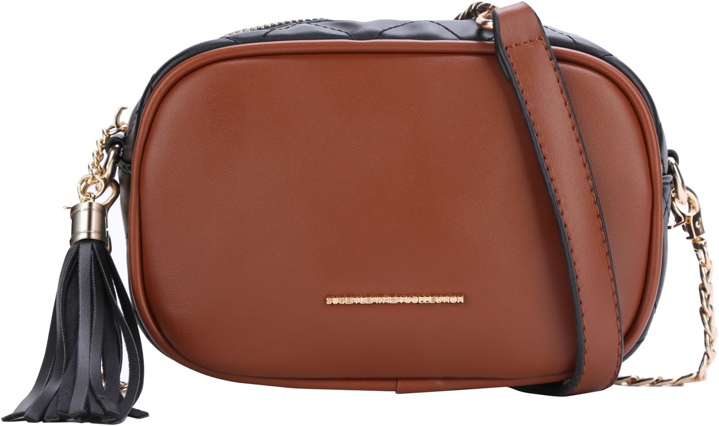 SUSEN Women's Mini Crossbody Bag Girls Fashion Color Block Tassel Small Handbag Purse