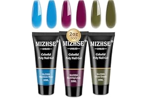 MIZHSE 3pcs Poly Nail Gel Set, Blue Green Purple Nail Extension Gel kit U V Builder Gel for Enhancement Beginner Manicure Nail Salon
