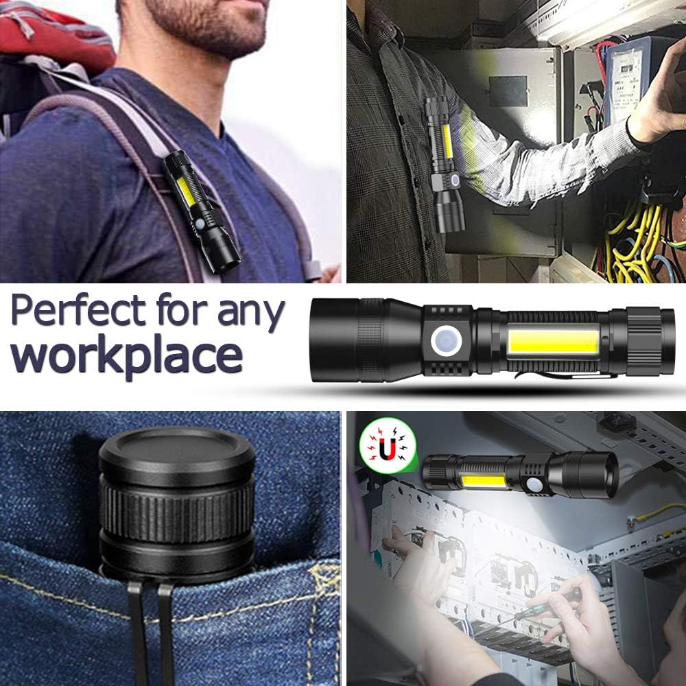 USB Rechargeable UV Flashlight, Zoomable Waterproof Tactical LED Torch, 2 in 1 UV Black Light with 1000 Lumens&7 Modes for Camping Biking Hiking Outdoor Family Emergency - - 