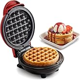 Elite Gourmet EWM015R Nonstick Mini Waffle Maker, 4.5-Inch, Belgian, Red | Easy to Clean - Great for Hash Browns, Keto, Snacks, Sandwiches, Eggs &amp; Dorm Kitchens