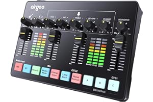 Airgoo Dual USB-C Streaming Audio Mixer, with XLR Microphone Interface, Guitar Interface, Individual Control, Bluetooth, 48V Phantom Power, for PC&Smartphone Podcast/Recording/Vocal/Game, AG-AMSC01