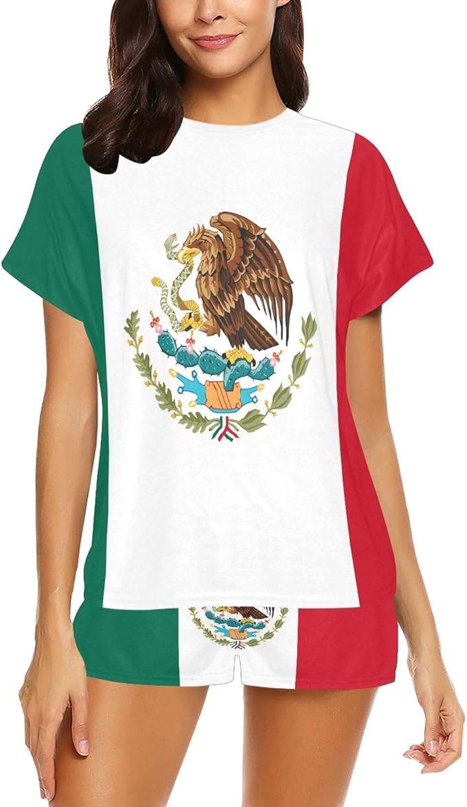Mexico Flag Women's Short Sleeve Pajama Set Sleepwear Nightwear Pjs