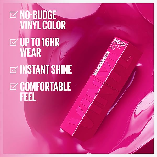 MAYBELLINE SUPER STAY VINYL INK LONGWEAR NO-BUDGE LIQUID LIPCOLOR MAKE UP, HIGHLY PIGMENTED COLOR AND INSTANT SHINE, SULTRY, 1 COUNT