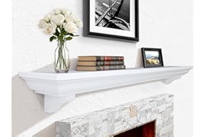 LXWZHK 60 Inch Fireplace Mantel Shelf with Corbels, Rustic Floating Shelf for Wall, Wooden Fireplace Mantle for TV Mounting & Living Room, White