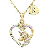 Fezodo Stocking Stuffers for Teen Girls Kids - 14K Gold Plated Heart Initial Unicorn Necklace Teen Girls Gifts Trendy Stuff Birthday Gift Christmas Gifts for Grandkids Kids