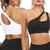 Sykooria Womens One Shoulder Sports Bras Workout Left Strap Yoga Bras Cute Medium Support Crop Tops