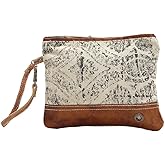 Myra Bag Floral Upcycled Canvas Wristlet Bag S-1019, Brown, Small