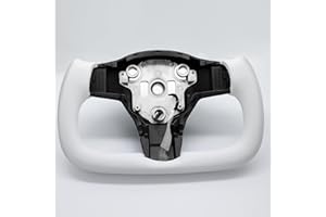 ZIMABLUE Yoke Steering Wheel Personalized Yoke Steering Wheel Nappa Leather without Front Trim for Tesla Model 3-Y 2017-2023 (White Leather, with Heating)